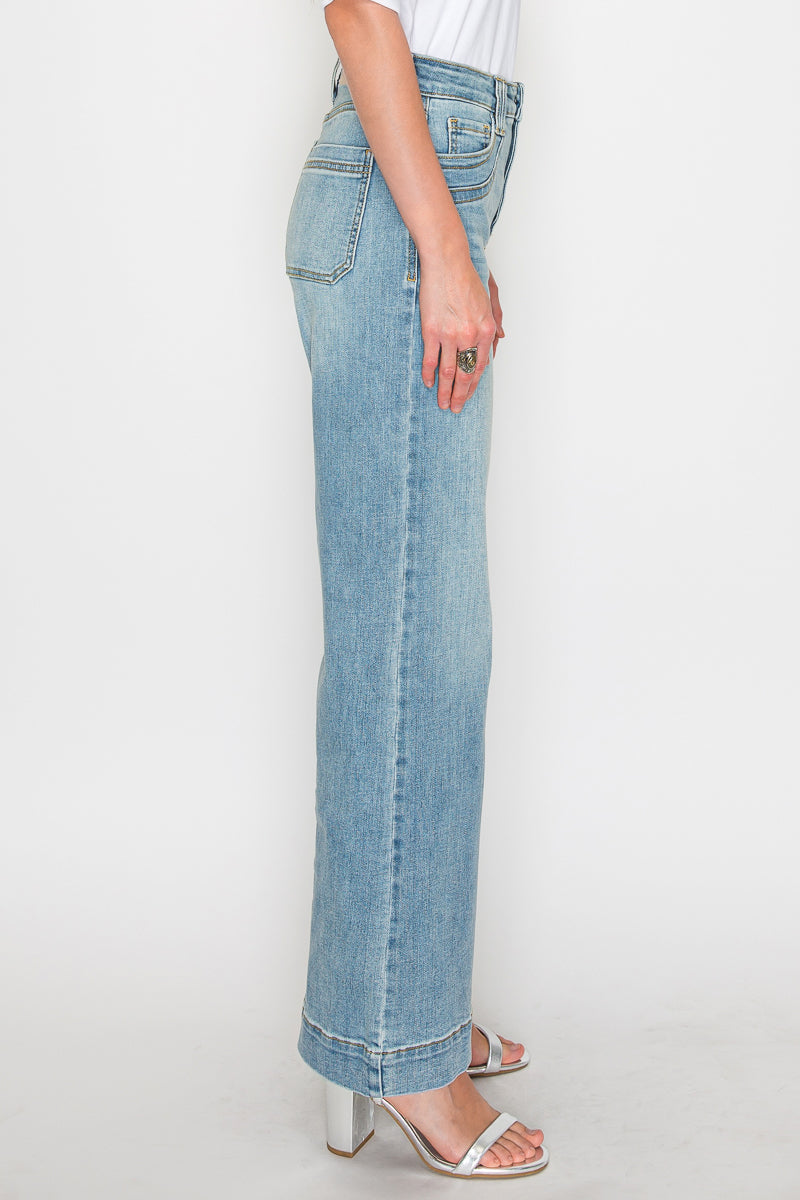TUMMY CONTROL HIGH RISE A-WIDE LEG FIT JEANS - Glamourous Grace
