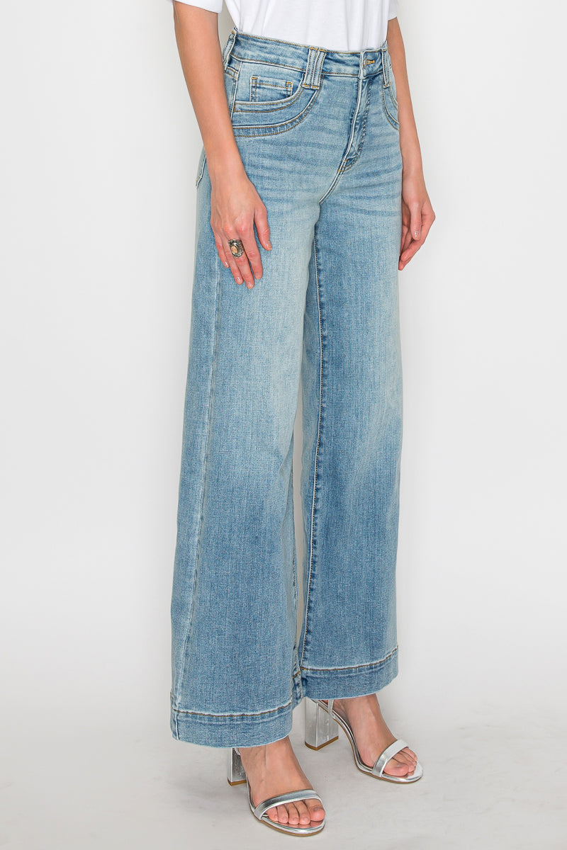TUMMY CONTROL HIGH RISE A-WIDE LEG FIT JEANS - Glamourous Grace