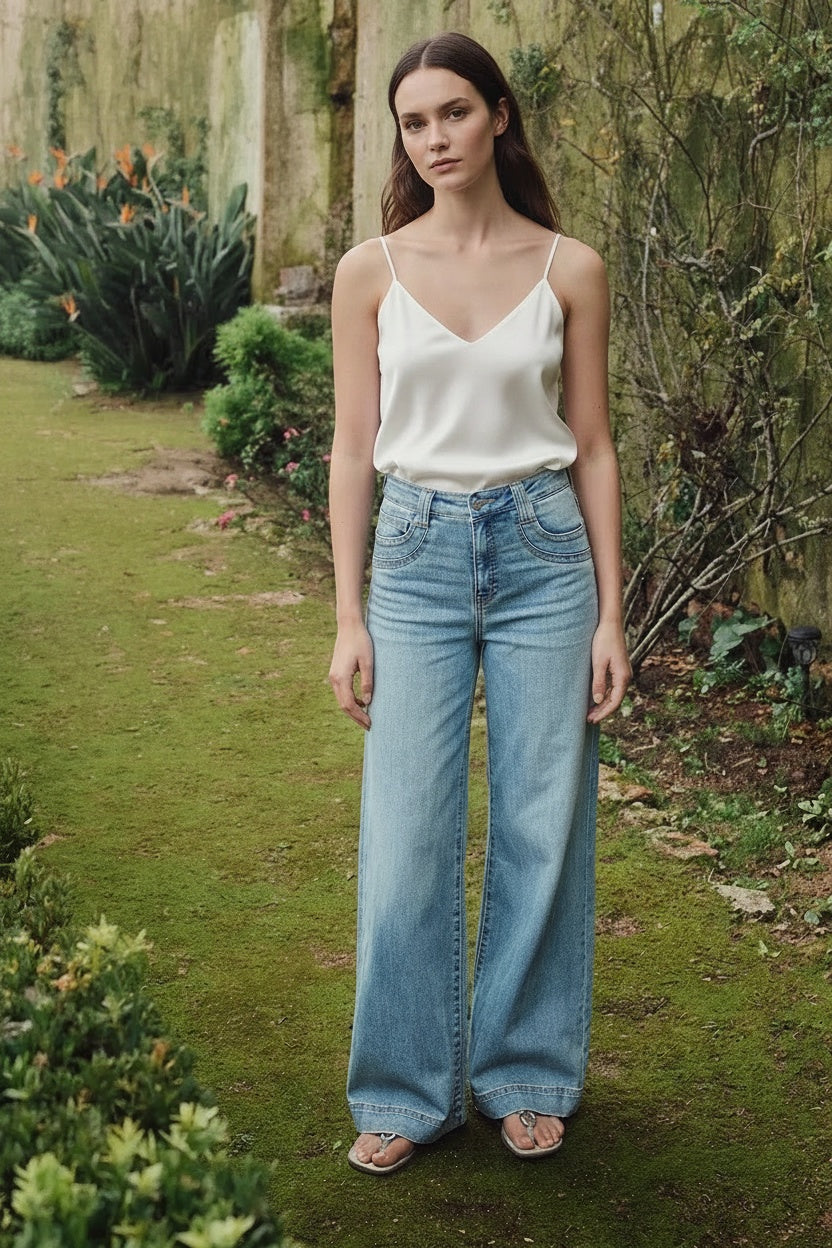 TUMMY CONTROL HIGH RISE A-WIDE LEG FIT JEANS - Glamourous Grace