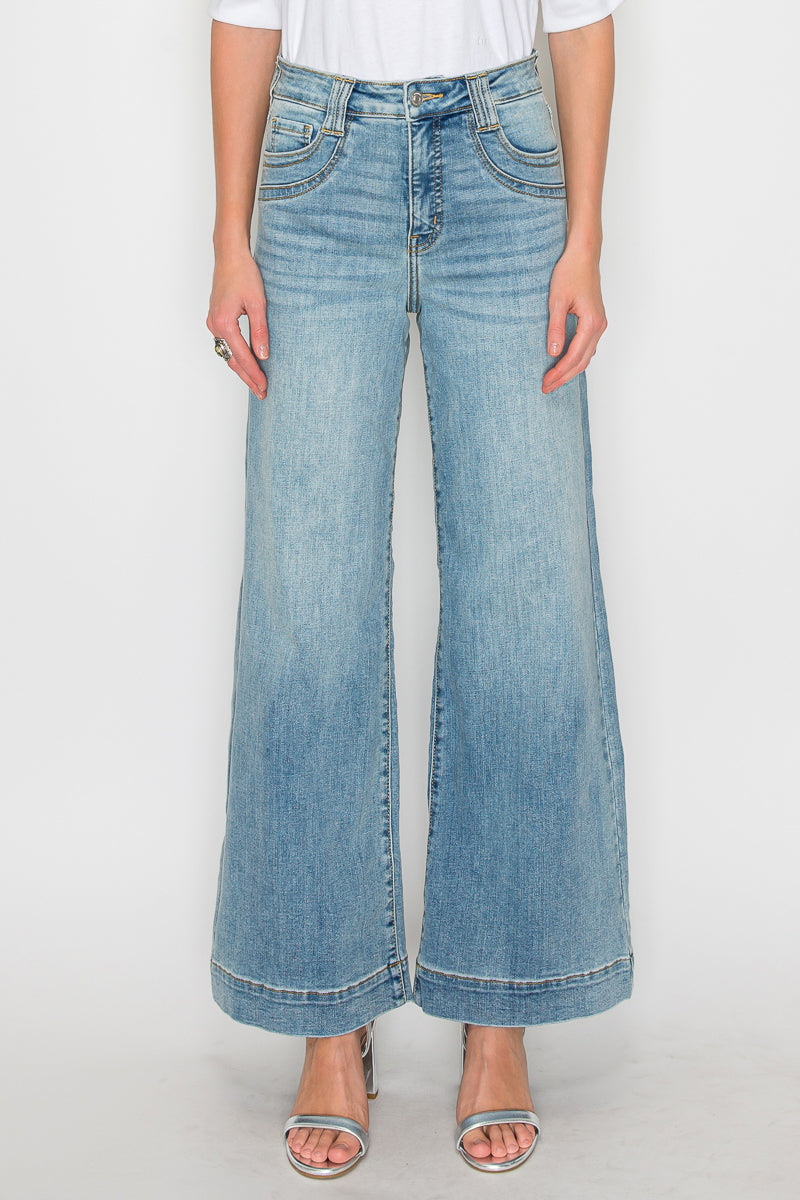 TUMMY CONTROL HIGH RISE A-WIDE LEG FIT JEANS - Glamourous Grace