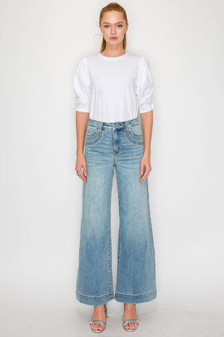 TUMMY CONTROL HIGH RISE A-WIDE LEG FIT JEANS