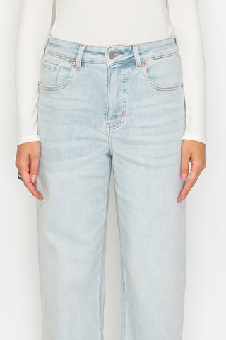 TUMMY CONTROL HIGH RISE MODAL FABRIC PINK THREAD STRAIGHT JEANS