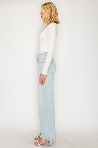 TUMMY CONTROL HIGH RISE MODAL FABRIC PINK THREAD STRAIGHT JEANS
