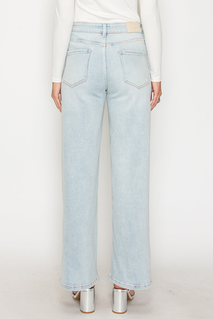 TUMMY CONTROL HIGH RISE MODAL FABRIC PINK THREAD STRAIGHT JEANS - Glamourous Grace