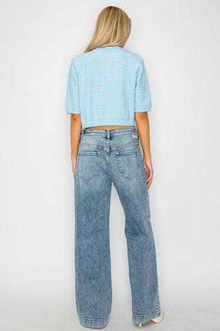 Adjustable Waistband High Rise Baggy Wide Jeans - Glamourous Grace