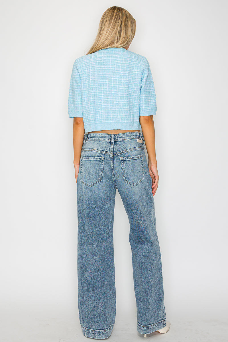 Adjustable Waistband High Rise Baggy Wide Jeans - Glamourous Grace
