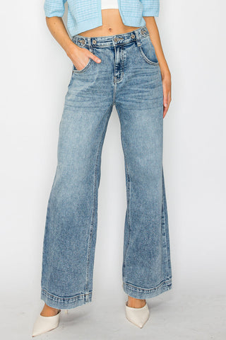 Adjustable Waistband High Rise Baggy Wide Jeans - Glamourous Grace