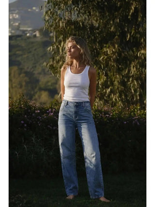 Sloane Adjustable Strap Waistband Barrel Jeans