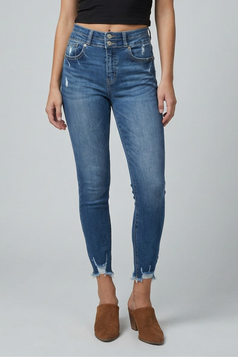 Rebel Corset Double Waist Ankle Distress Jeans - Glamourous Grace