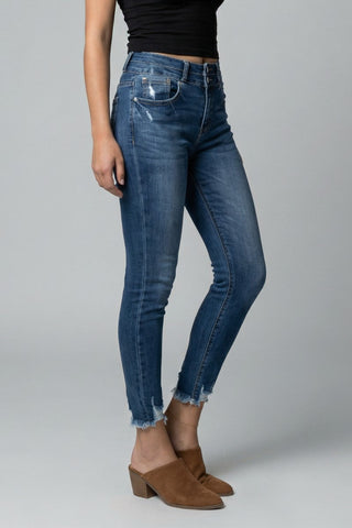 Rebel Corset Double Waist Ankle Distress Jeans
