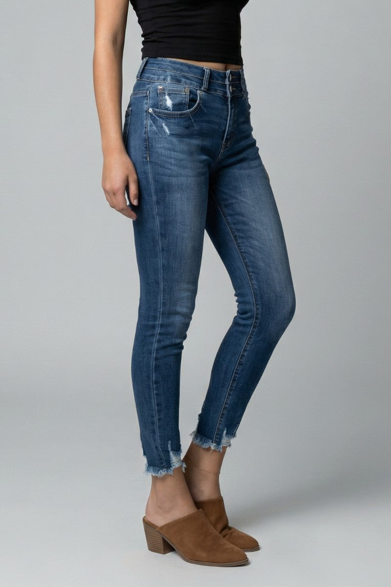 Rebel Corset Double Waist Ankle Distress Jeans - Glamourous Grace