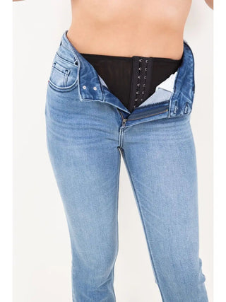 Altitude Heights Corset Double Waistband Straight Frayed Hem Jeans