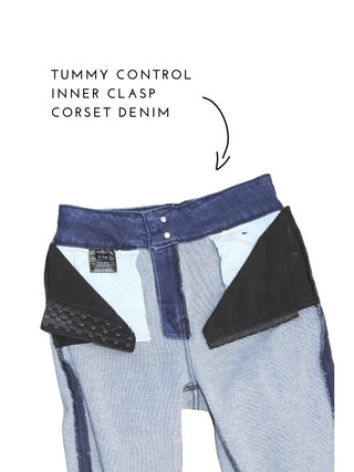 Altitude Heights Corset Double Waistband Straight Frayed Hem Jeans