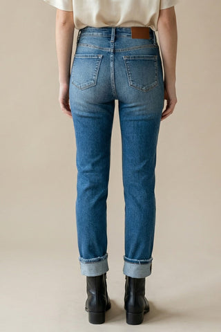 Mesh Tummy Control High Rise Straight w/ Single Cuff Jeans