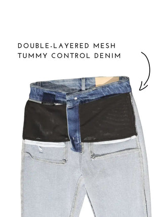 Mesh Tummy Control High Rise Straight w/ Single Cuff Jeans
