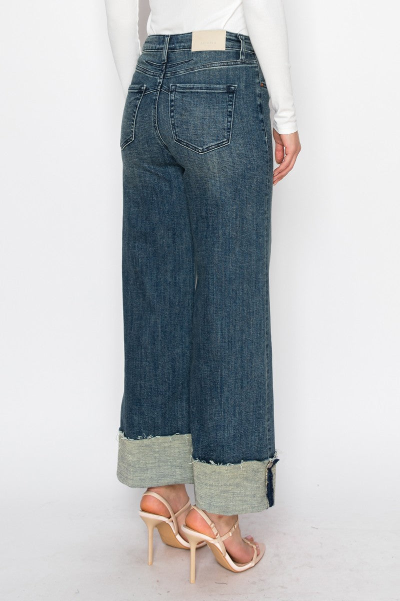 Elise TUMMY CONTROL HIGH RISE CUFFED A WIDE LEG JEANS - Glamourous Grace