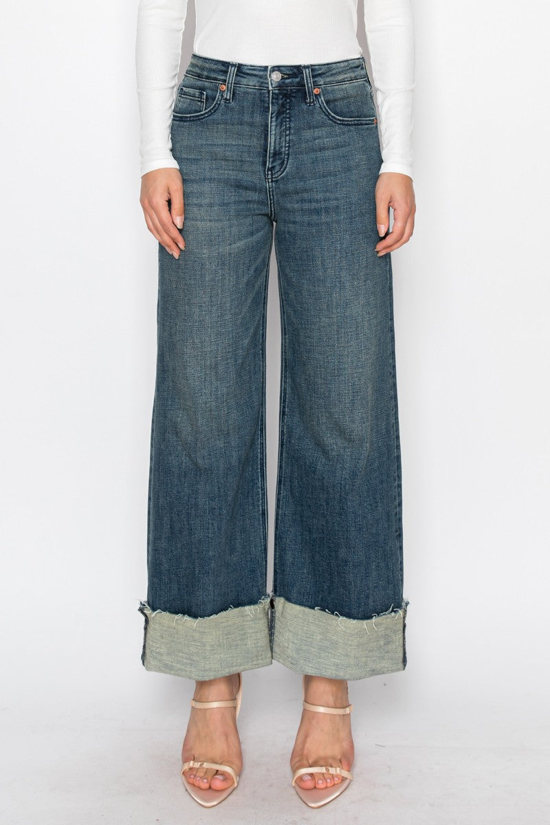 Elise TUMMY CONTROL HIGH RISE CUFFED A WIDE LEG JEANS - Glamourous Grace