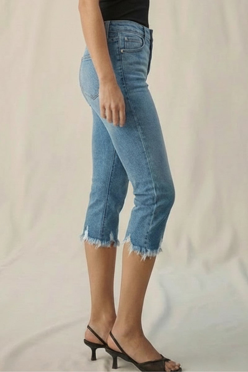 Lauren Mid Rise Capri with Frayed Hem Jeans - Glamourous Grace
