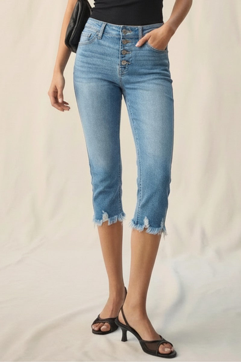 Lauren Mid Rise Capri with Frayed Hem Jeans - Glamourous Grace