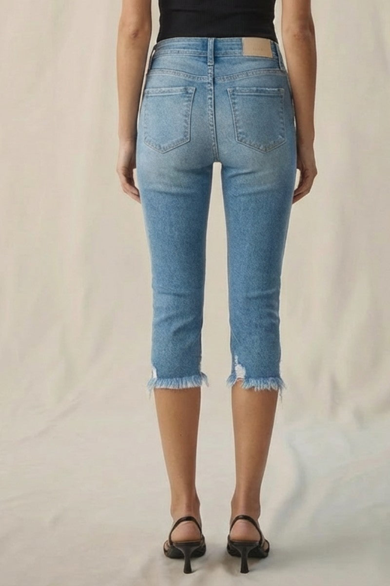 Lauren Mid Rise Capri with Frayed Hem Jeans - Glamourous Grace