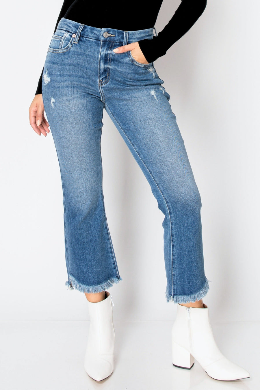 Eco Friendly Corset High Rise Crop Flare Jeans (Medium Wash) - Glamourous Grace