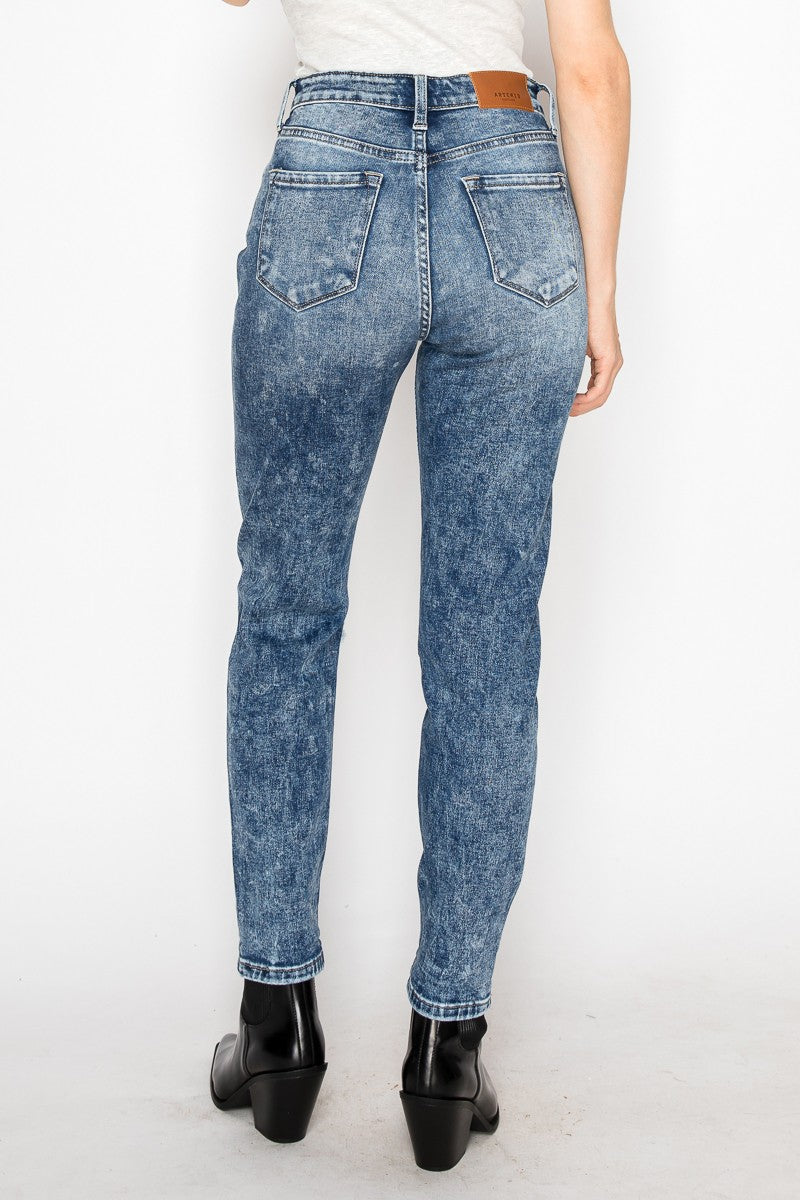 Aubree High Rise Stretch Distressed Mom Jeans - Glamourous Grace