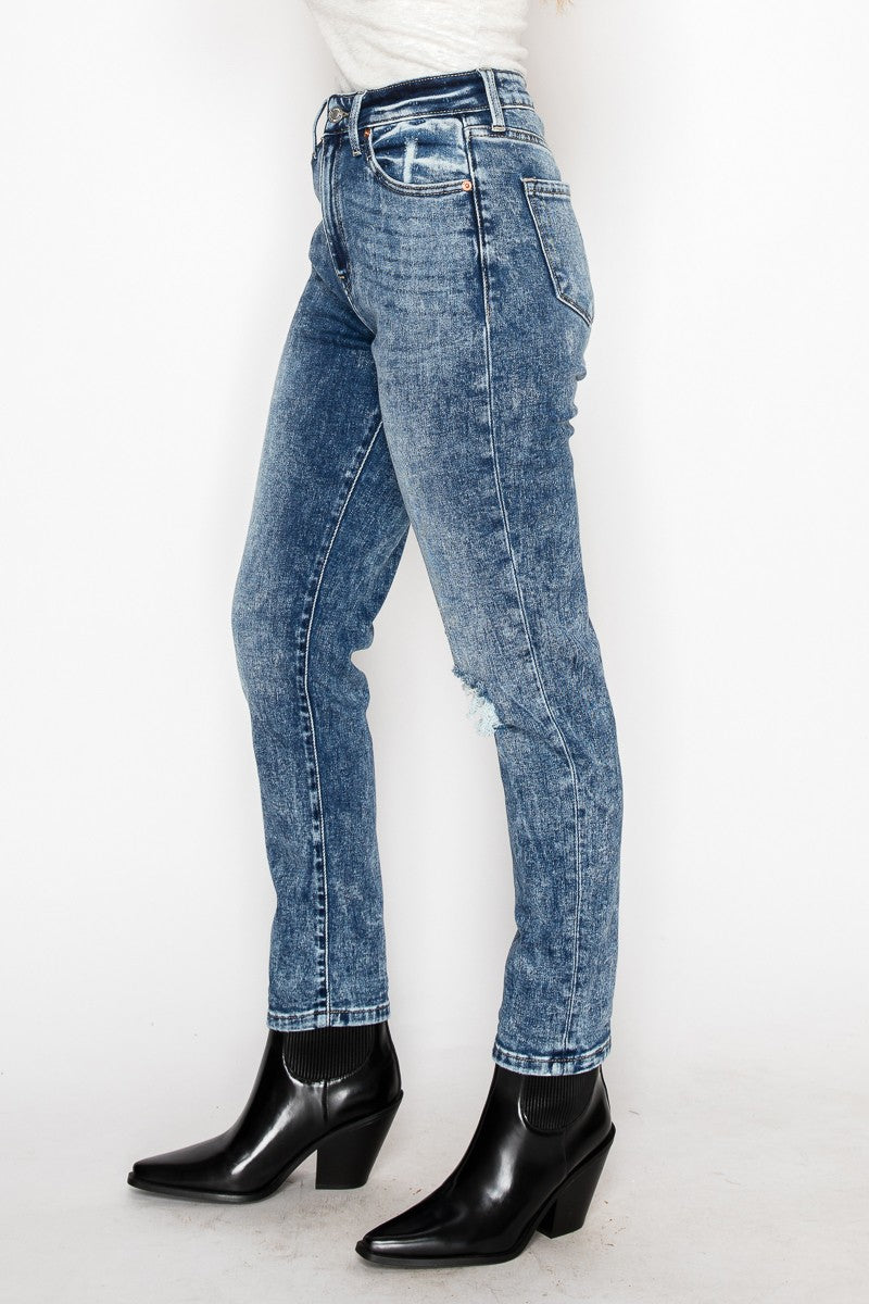 Aubree High Rise Stretch Distressed Mom Jeans - Glamourous Grace