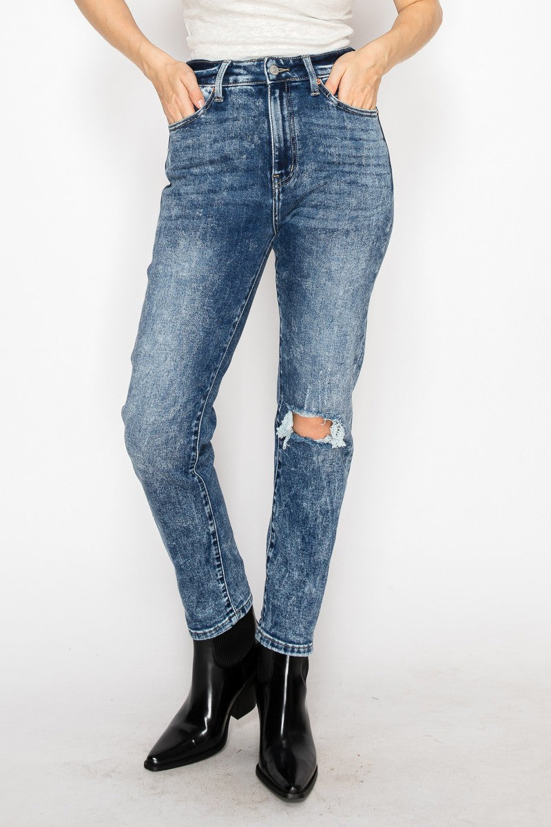 Aubree High Rise Stretch Distressed Mom Jeans - Glamourous Grace