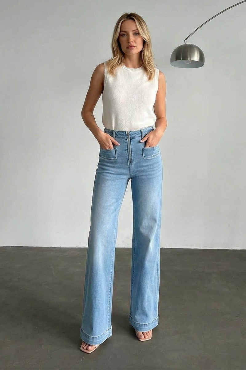 Noemi Eco Friendly Front Pocket Detail High Rise Flare Jeans - Glamourous Grace