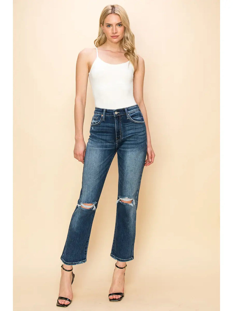 Ariel High Rise Stretch Distressed Straight Jeans - Glamourous Grace