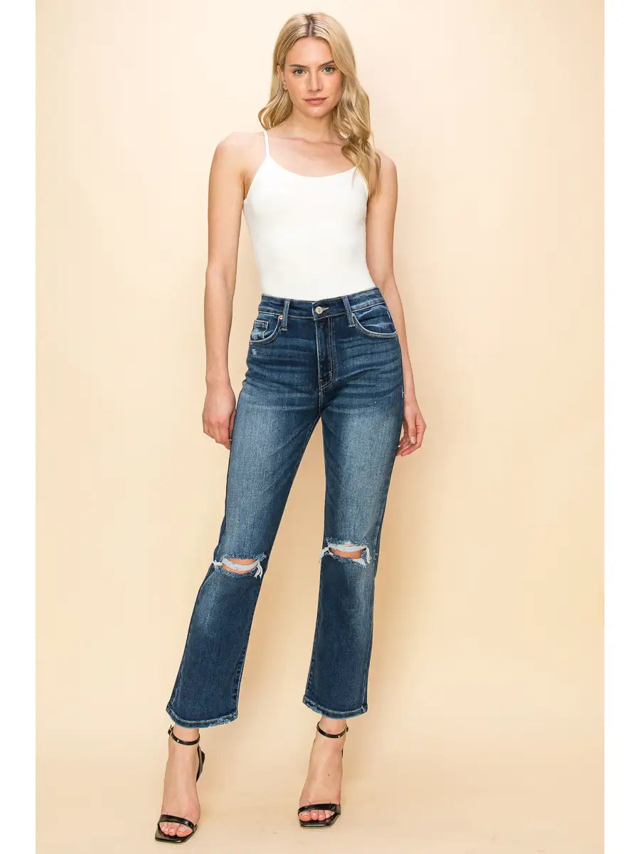 Ariel High Rise Stretch Distressed Straight Jeans - Glamourous Grace
