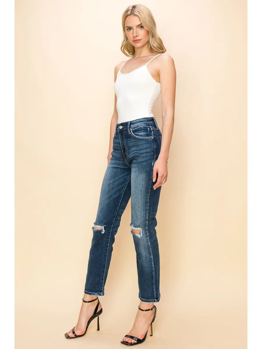 Ariel High Rise Stretch Distressed Straight Jeans - Glamourous Grace