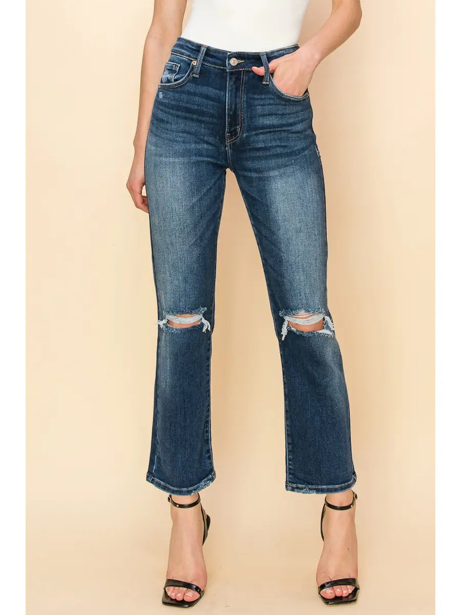 Ariel High Rise Stretch Distressed Straight Jeans - Glamourous Grace