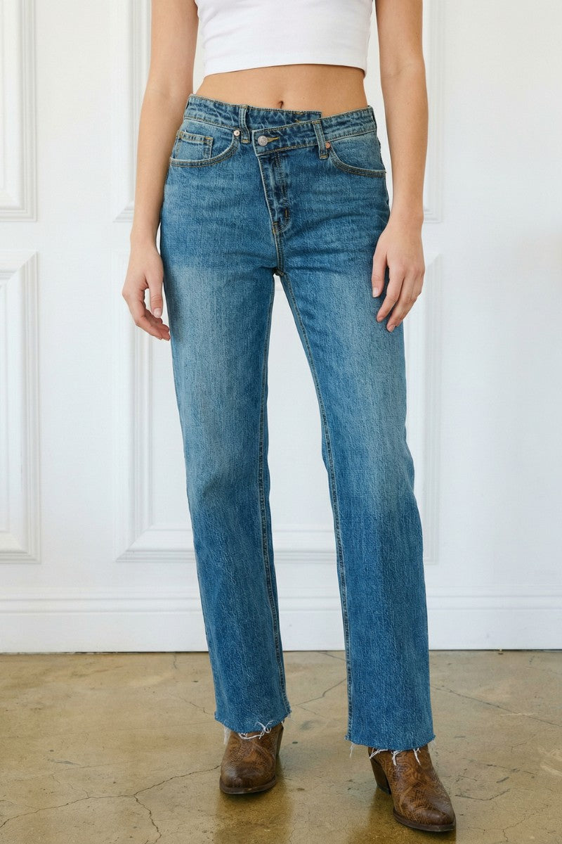 Dual Accent High Rise Straight Leg Jeans - Glamourous Grace