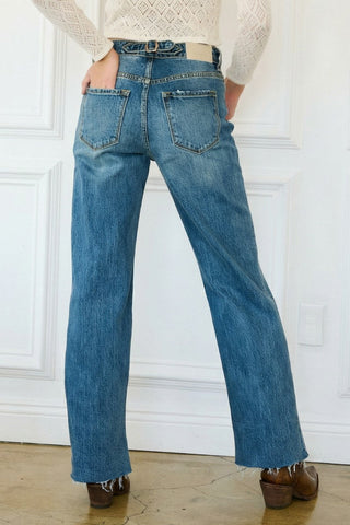 Dual Accent High Rise Straight Leg Jeans