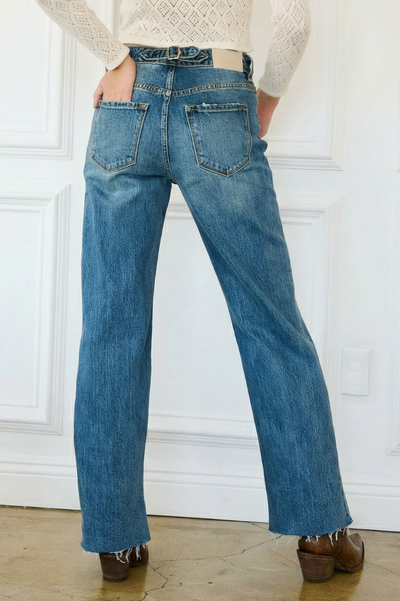 Dual Accent High Rise Straight Leg Jeans - Glamourous Grace