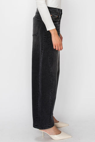 HIGH RISE RELAXED BLACK BARREL JEANS
