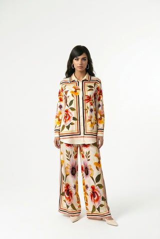 Azure Chain Print Shirt & Wide-Leg Pant Set