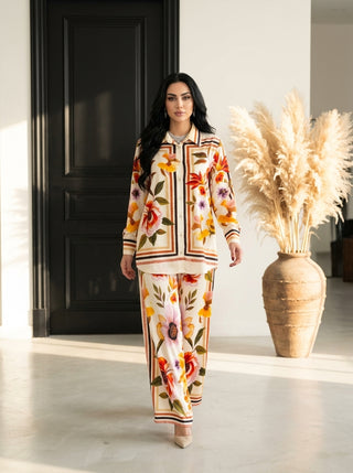 Azure Chain Print Shirt & Wide-Leg Pant Set