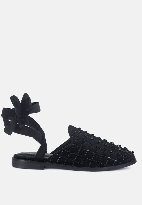Asante Crisscross Beaded Veil Velvet Mules - Glamourous Grace