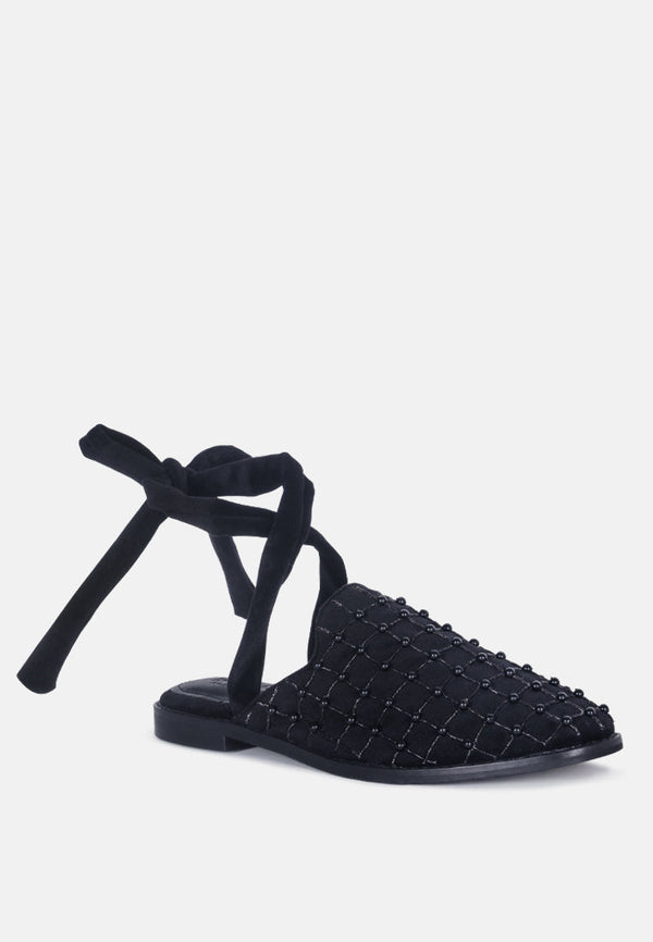 Asante Crisscross Beaded Veil Velvet Mules - Glamourous Grace