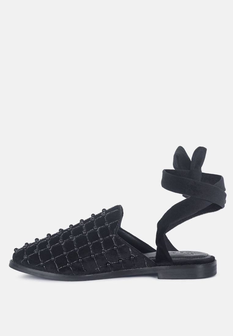 Asante Crisscross Beaded Veil Velvet Mules - Glamourous Grace