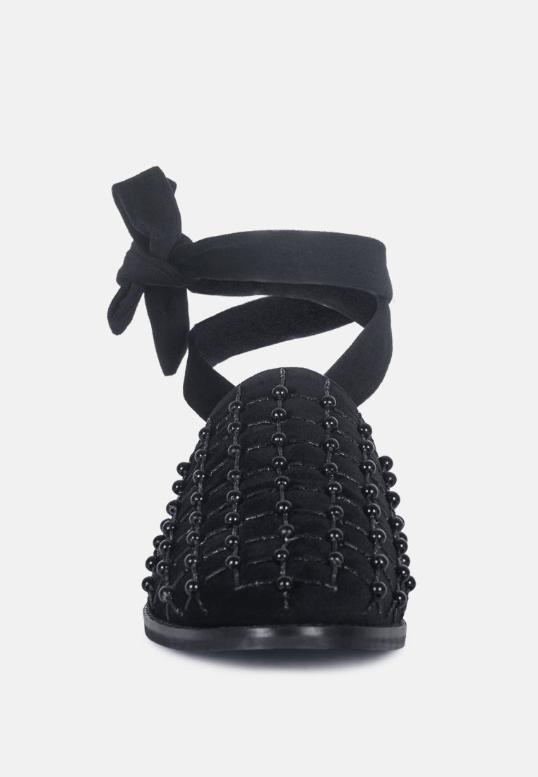 Asante Crisscross Beaded Veil Velvet Mules - Glamourous Grace