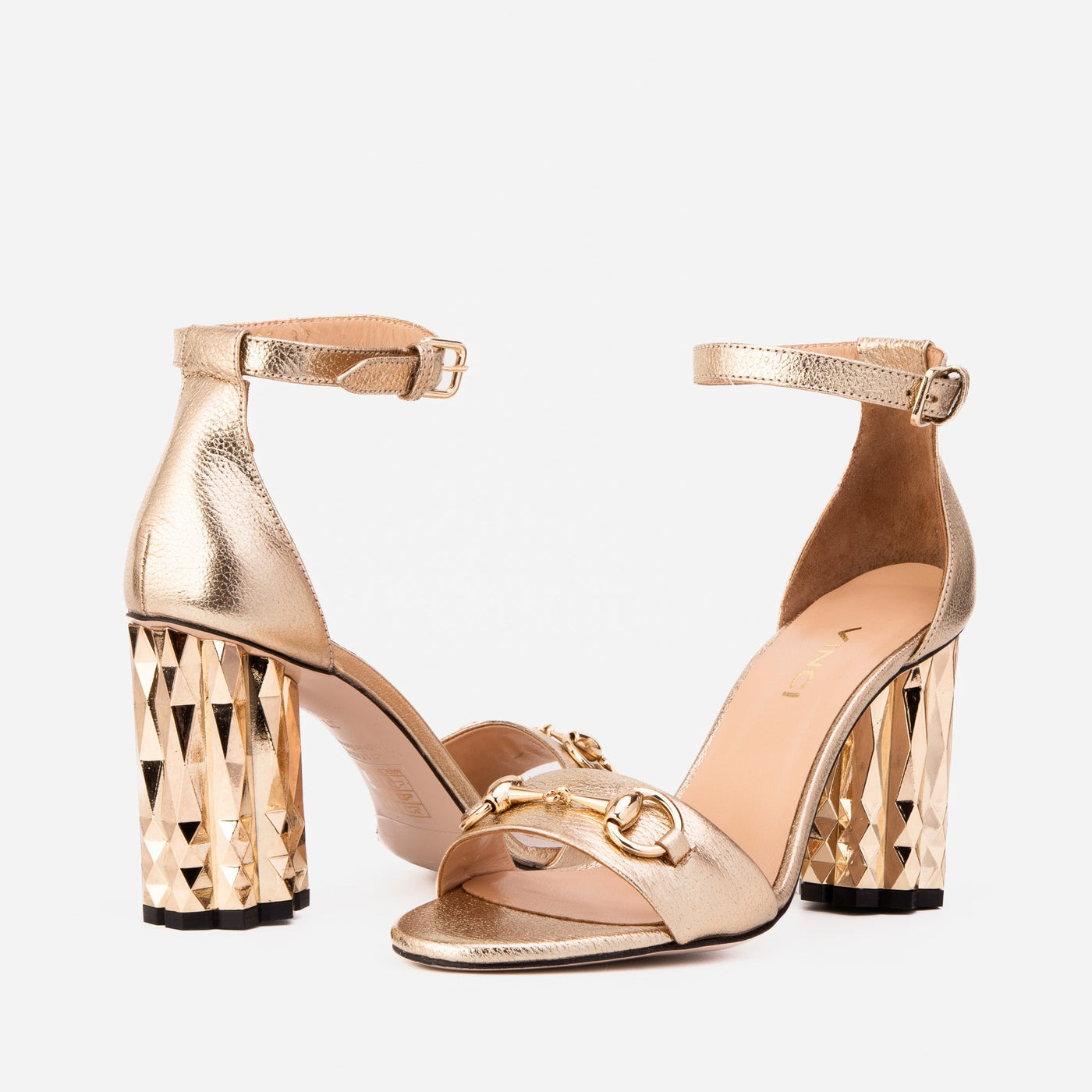 The Avlonya Block Heel Gold Leather Ankle Strap Women Sandal - Glamourous Grace