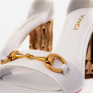 The Avlonya Block Heel White Leather Women Sandal - Glamourous Grace