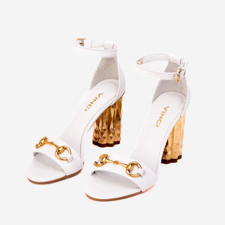 The Avlonya Block Heel White Leather Women Sandal - Glamourous Grace