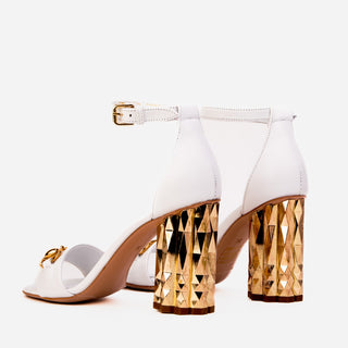 The Avlonya Block Heel White Leather Women Sandal - Glamourous Grace