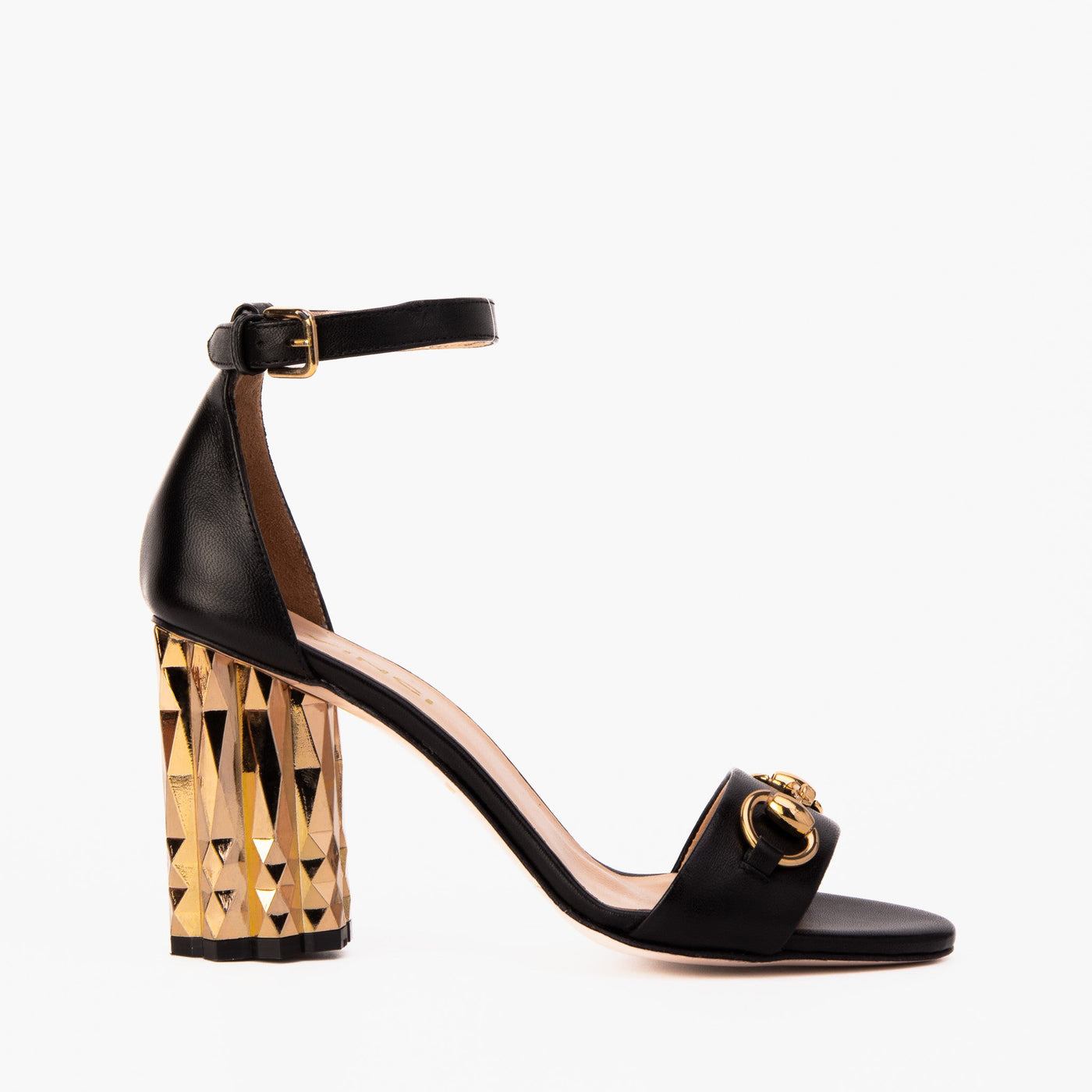 The Avlonya Block Heel Black Leather Ankle Strap Women Sandal - Glamourous Grace