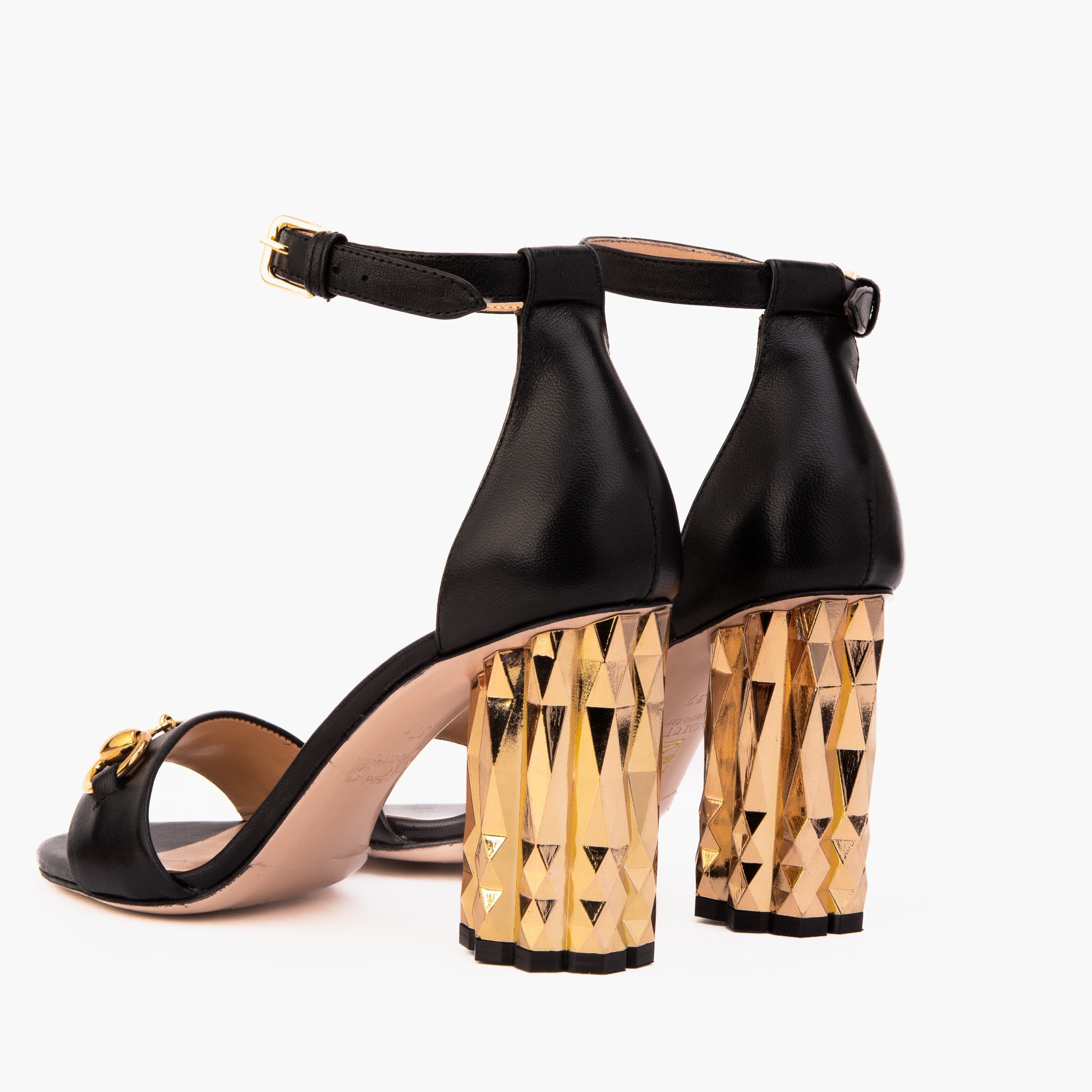 The Avlonya Block Heel Black Leather Ankle Strap Women Sandal - Glamourous Grace