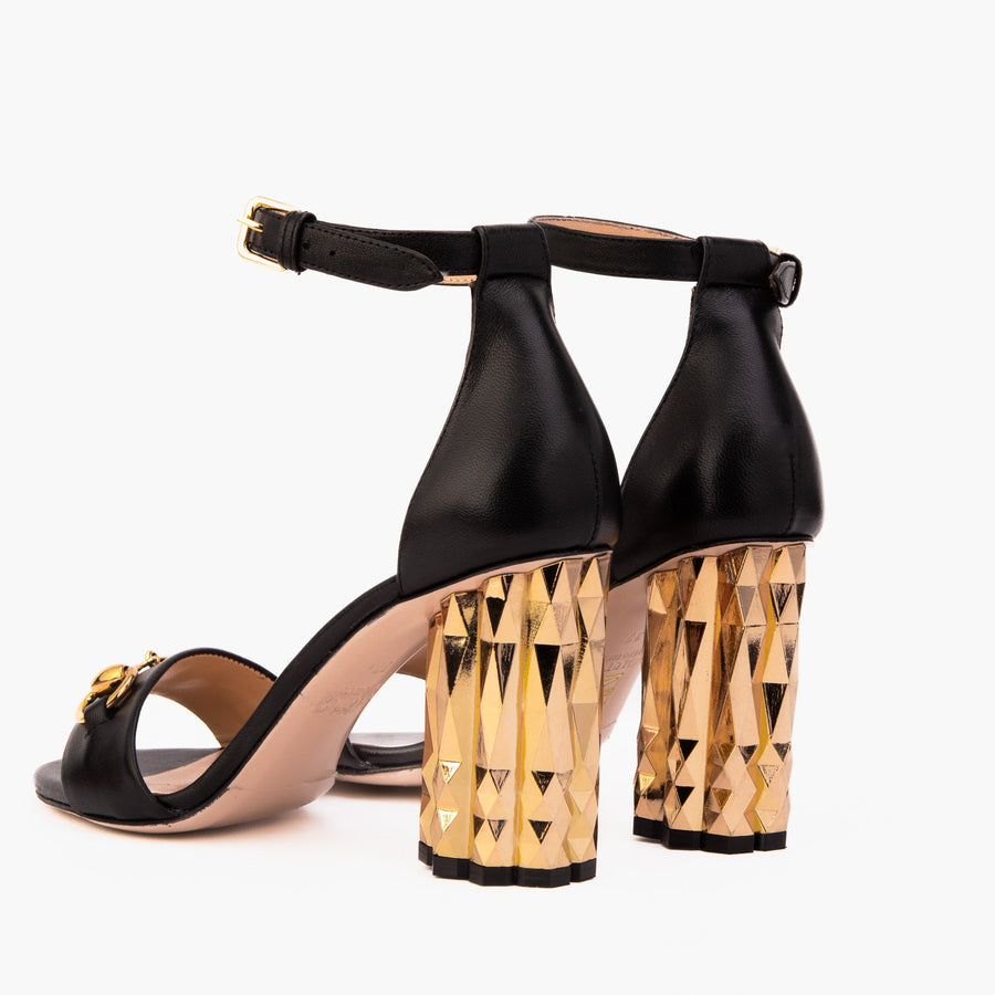 The Avlonya Block Heel Black Leather Ankle Strap Women Sandal - Glamourous Grace